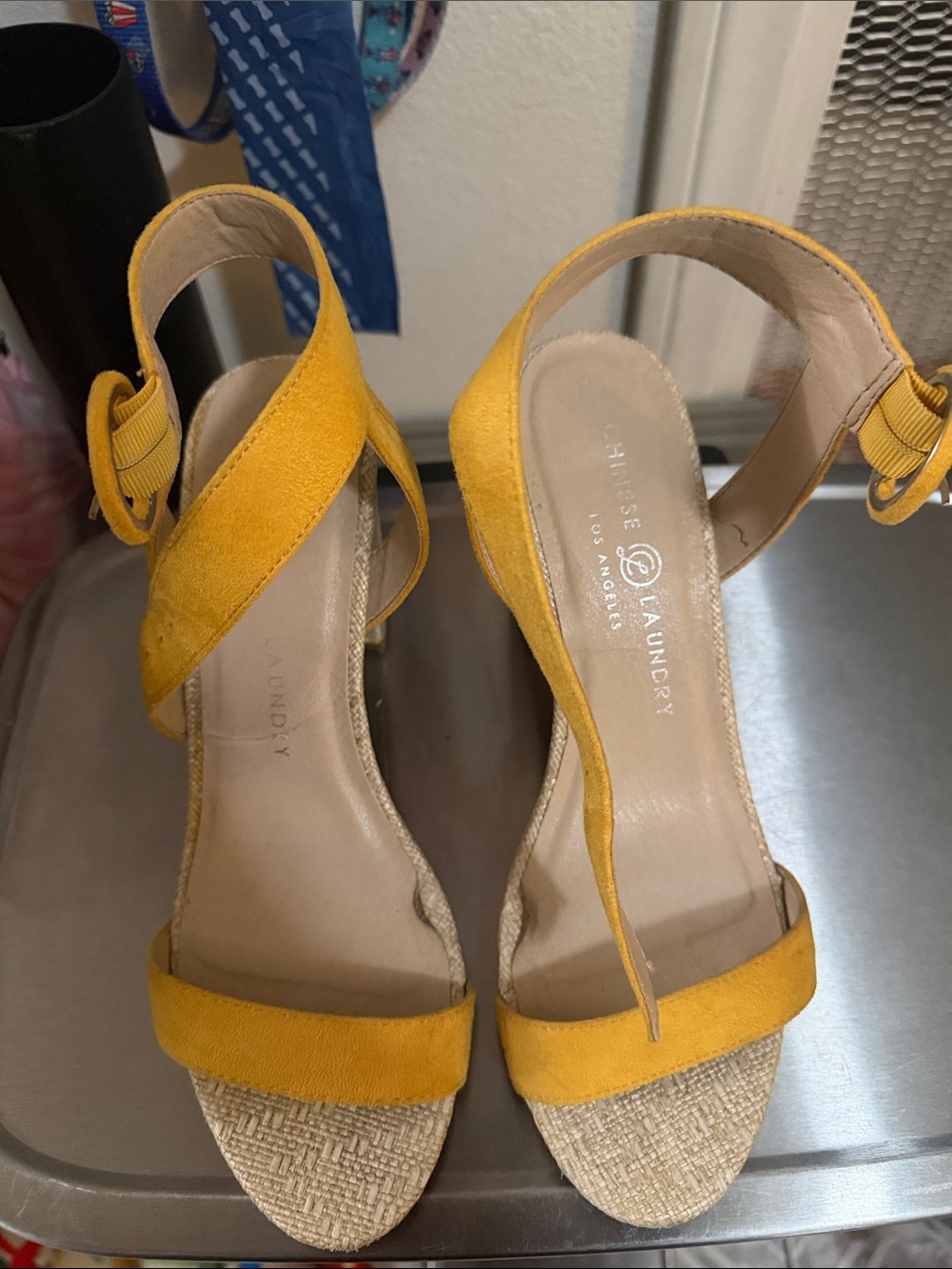 Chinese Laundry Yellow Suede Espadrille Wedge Sandals